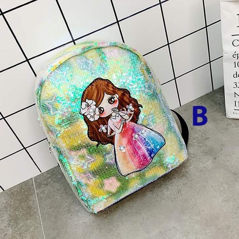 Backpack/ Tas Ransel Lampu LED Anak Perempuan Sequin Pretty Doll