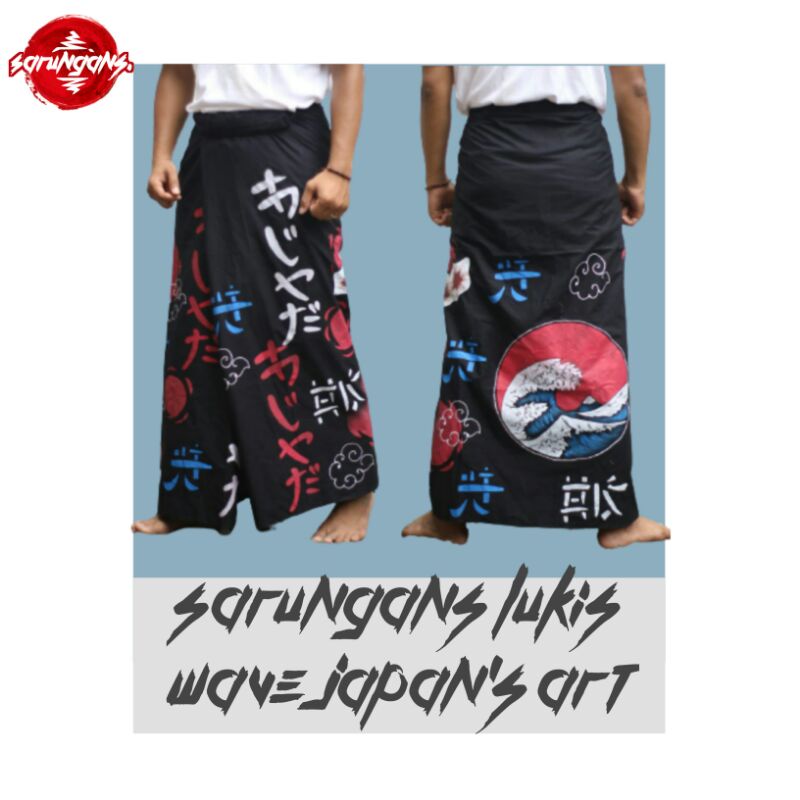 Sarungans lukis japanese/ Sarung Lukis Motif Seni Ombak Jepang /Wave japan's art/ Sarung Distro