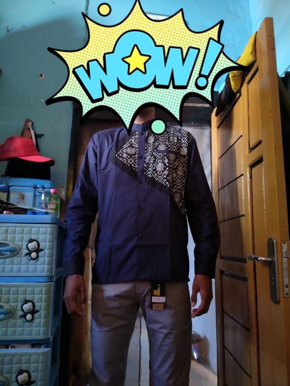 Kemeja Batik Pria Kombinasi Batik Prada Kerah Shanghai / Baju Batik Pria Murah Katun Polos