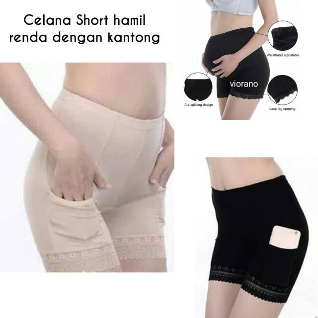 Celana Short Hamil Renda Dengan Kantong Saku / Hot Pants Maternity 1373