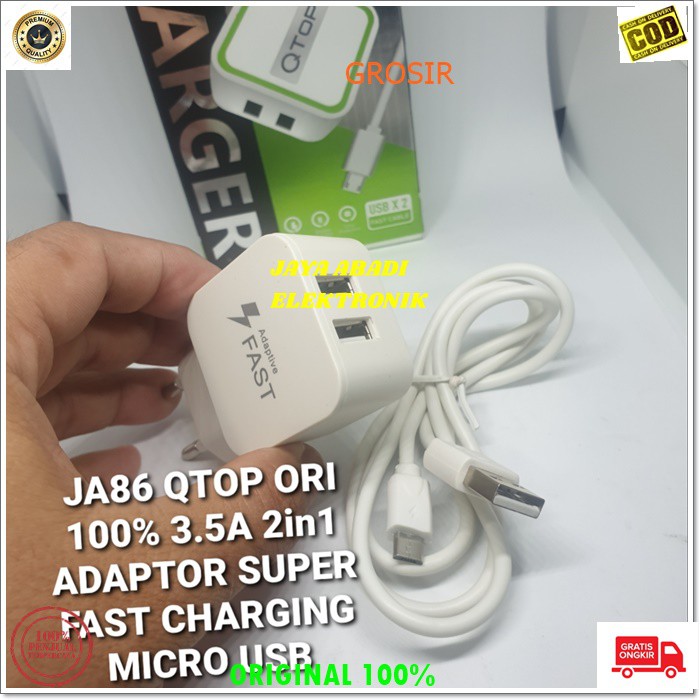 J86 ORIGINAL QTOP 3.5A ADAPTOR 2 USB SUPER FAST CHARGING TRAVEL ADAPTOR MICRO USB FLASH CHARGE QUICK MULTI adaptor hp micro usb cas casan super fast charging travel charger flash charge quick qualcomm adapter adaptive watt w kabel data androit handphone q
