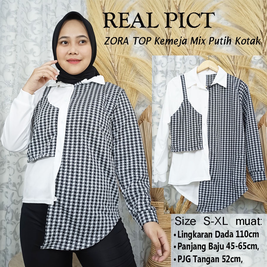 CARLINA ZORA TOP KEMEJA PUTIH MIX KOTAK FASHION