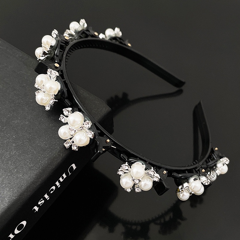 Korean Fashion Elegant Flower Pearl Headband Bangs Braided Hair Band