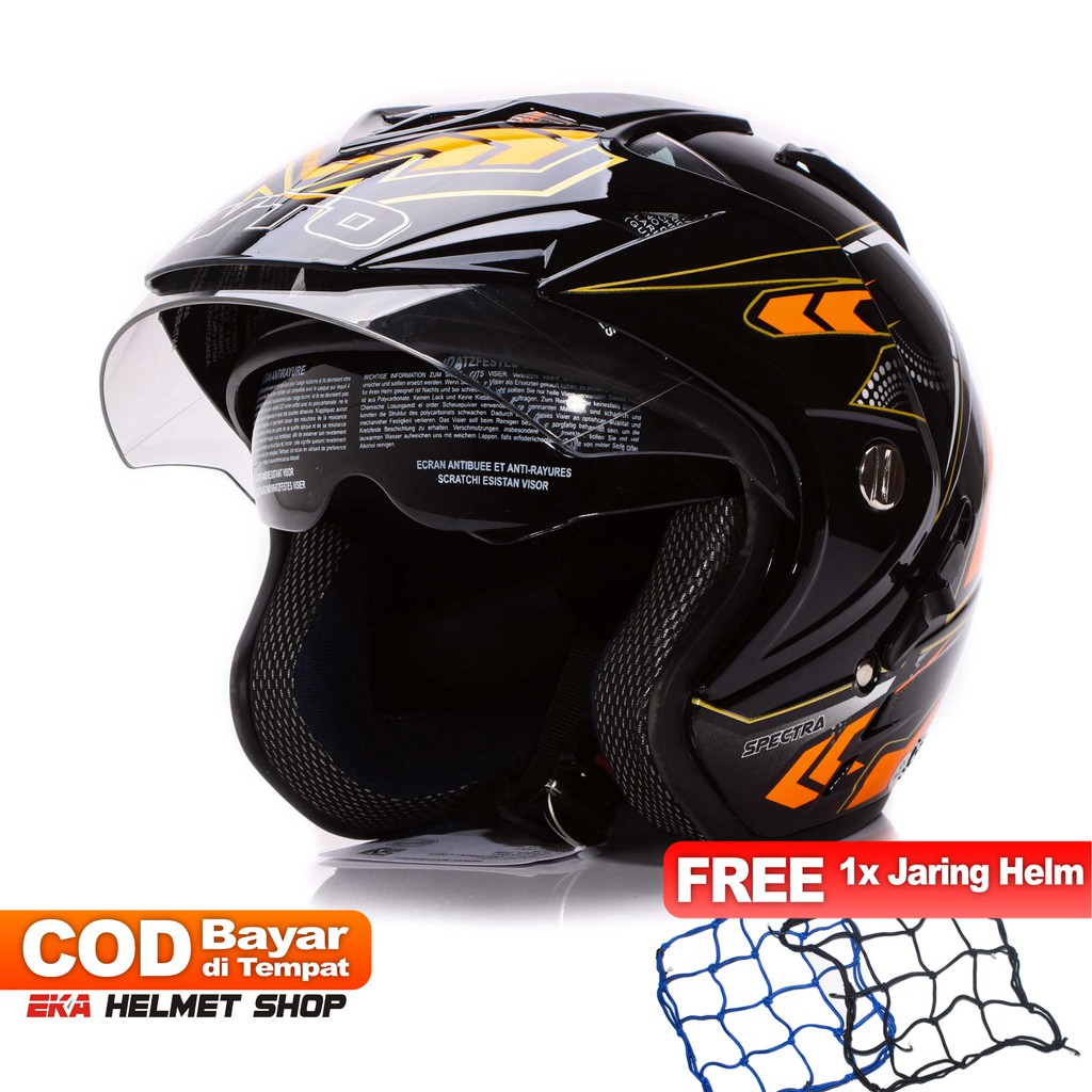 [Helm Dewasa] WTO Helmet Impressive - Spectra - Hitam Oren + Promo Gratis Jaring Helm