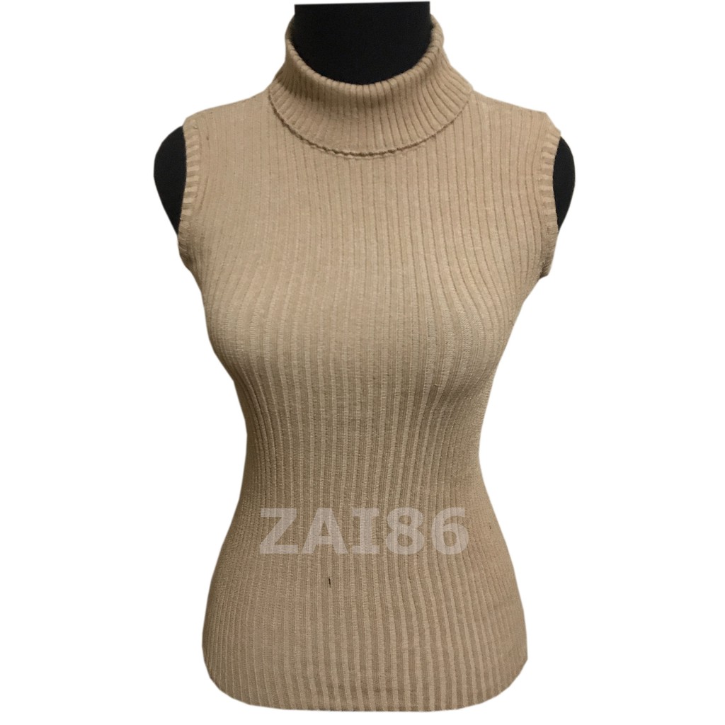 Turtle Neck Tanktop Rajut - Yukensi - Atasan Wanita-Krem