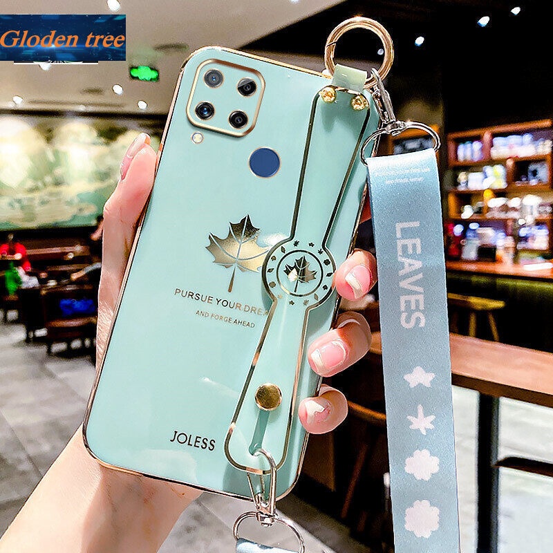 Case Motif Daun Maple Dengan lanyard Untuk OPPO Realme C15 C12 C25 C25S Narzo 20 30A