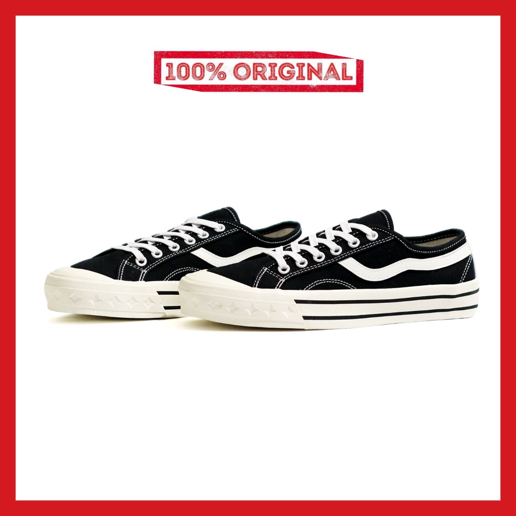 ORIGINAL - Sepatu Brand Lokal Kasual Pria Wanita No Brand Black White Low Not Sneakers Ventela Retro Public Low Hitam Putih