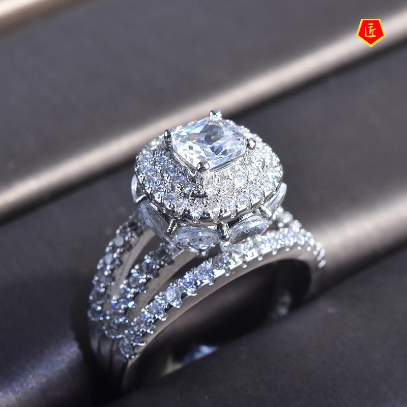 [Ready Stock]Luxury Elegant Three-Layer Diamond Inlaid Moissanite Ring