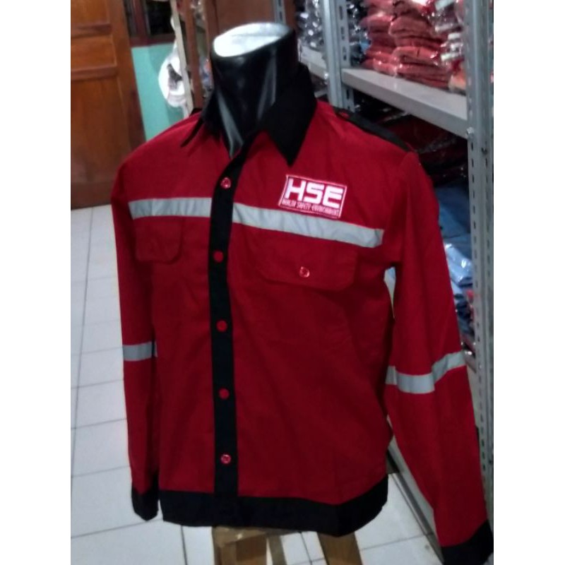 SERAGAM SAFETY MERAH HSE KANCING FREE LOGO KAIN PREMIUM ATASAN