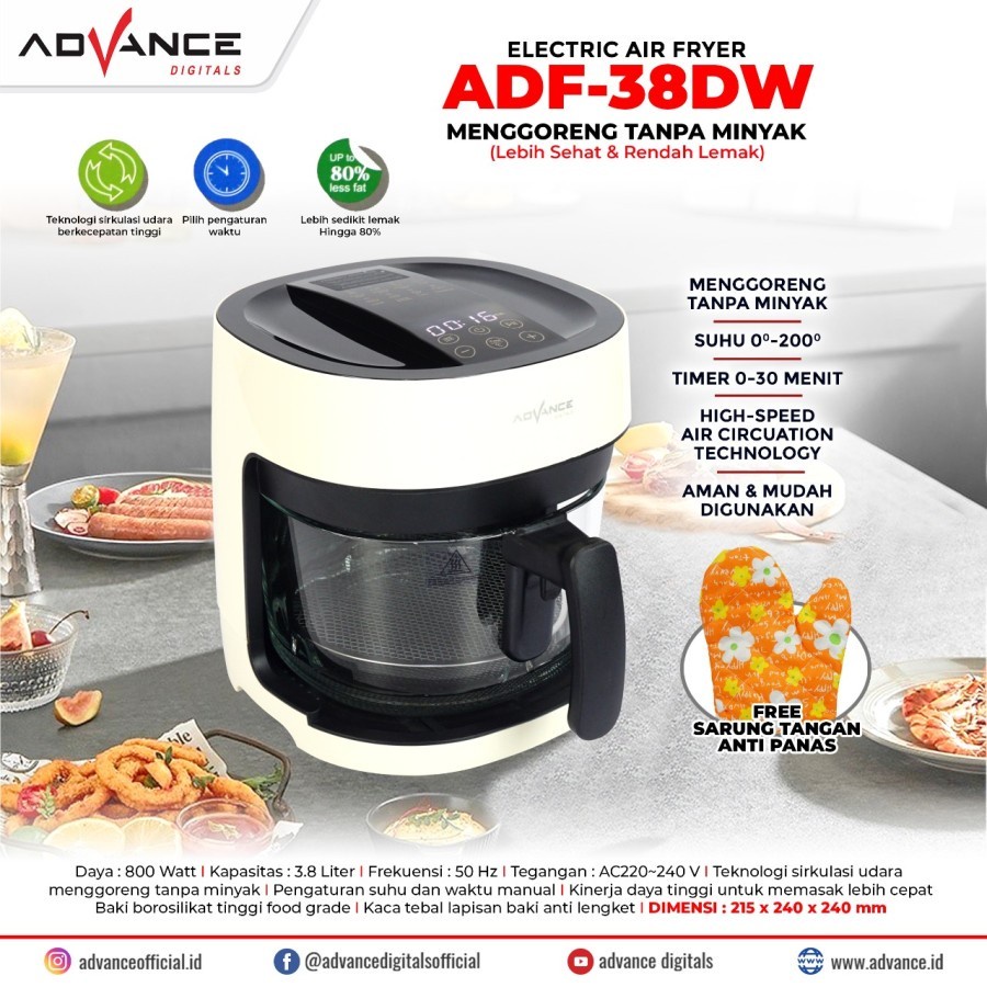 Advance Air Fryer ADF38DW 3,8 Liter Transparan Glass ADF-38DW