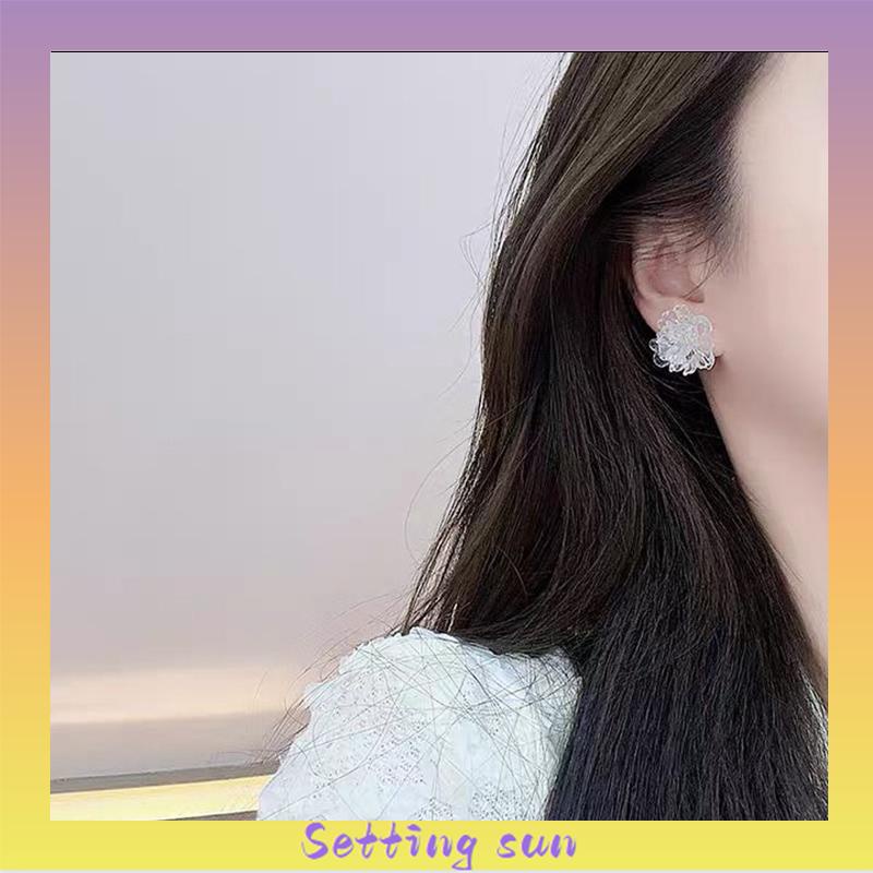 Anting Bunga Resin Tiga Dimensi Transparan yang Menyegarkan Stud Telinga Manis Wanita TN