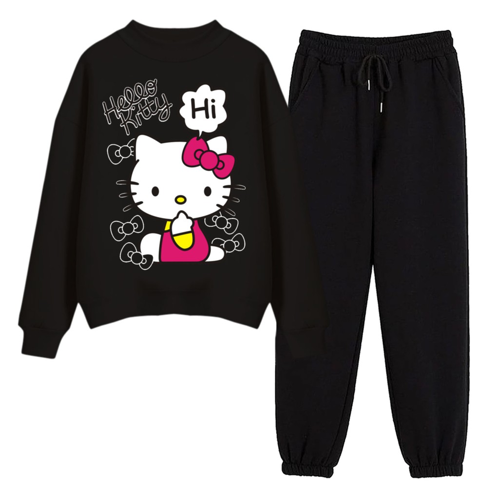 BESS - Baju Setelan Wanita Murah / Setelan Sweater + Jogger Hitam - KITTY HI