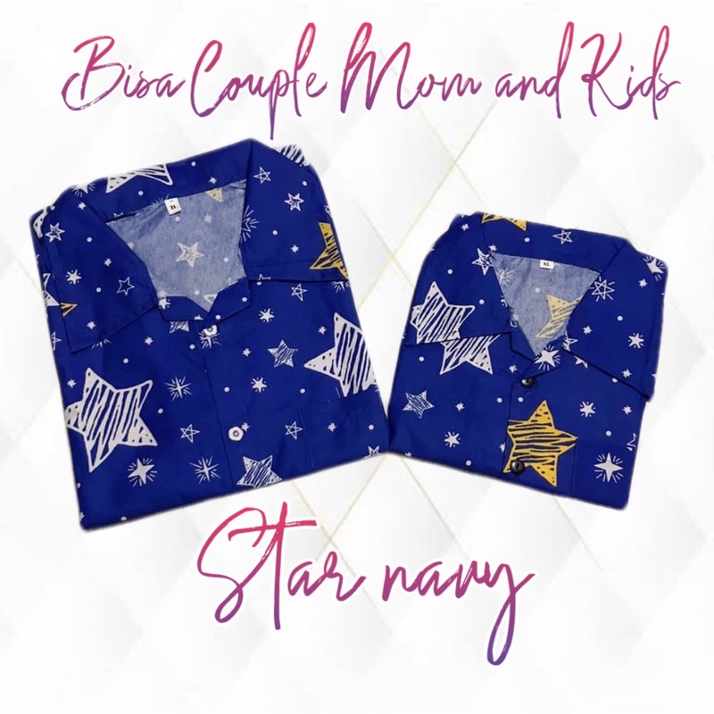 Star Navy - baju stelan bajutidur piyama bisa couple ibu anak dan keluarga lengan pendek celana panjang