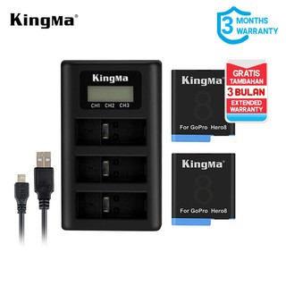 KINGMA Battery Gopro Hero 8 2-Pack with Triple Charger - Lcd Display