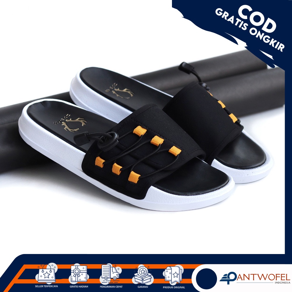 PTW X PANDE - Sendal Selop Karet Kasual Slip On Anti Slip/Anti Licin Warna Hitam Putih Ukuran 39 - 43 Kualitas Premium - Sandal Slop Casual Hangout Nikahan Lamaran Undangan Kondangan Nongkrong Main Flip Flop