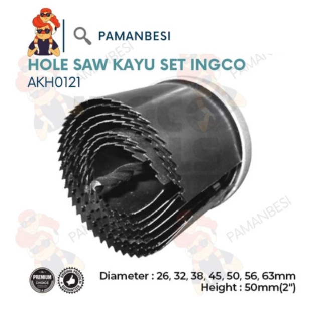 HOLE SAW KAYU SET KIT 7PCS / HOLSAW / HOLE SAW DRILL BIT INGCO AKHS702