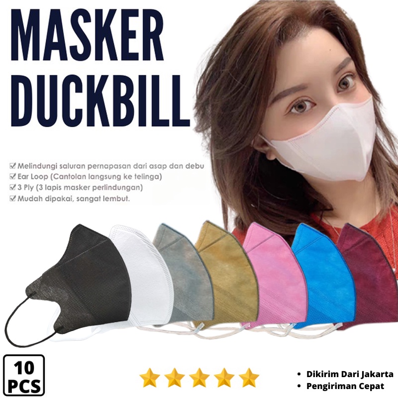 Masker Hijab Duckbill Face Mask Headloop Isi 5 pcs &amp; 10 Pcs Garis 3Ply Premium Quality Facemask Hijab