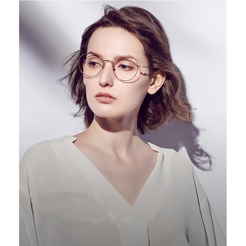 Kacamata Bingkai Emas Lensa Bening Bentuk Bulat Untuk Pria Dan Wanita