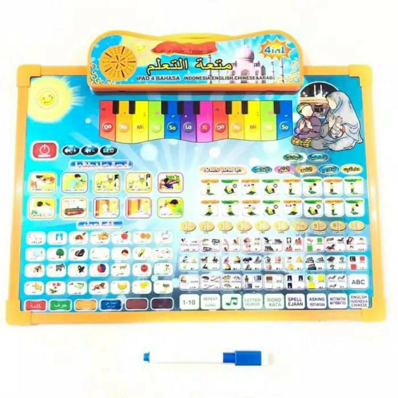 Ipad Papan Tulis Anak 4 Bahasa / Mainan Anak Playpad Arab + Piano