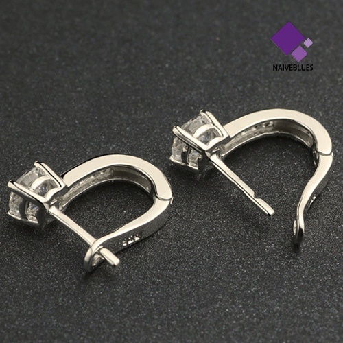 Anting Stud Berlian Imitasi Lapis Perak Warna Putih Untuk Wanita