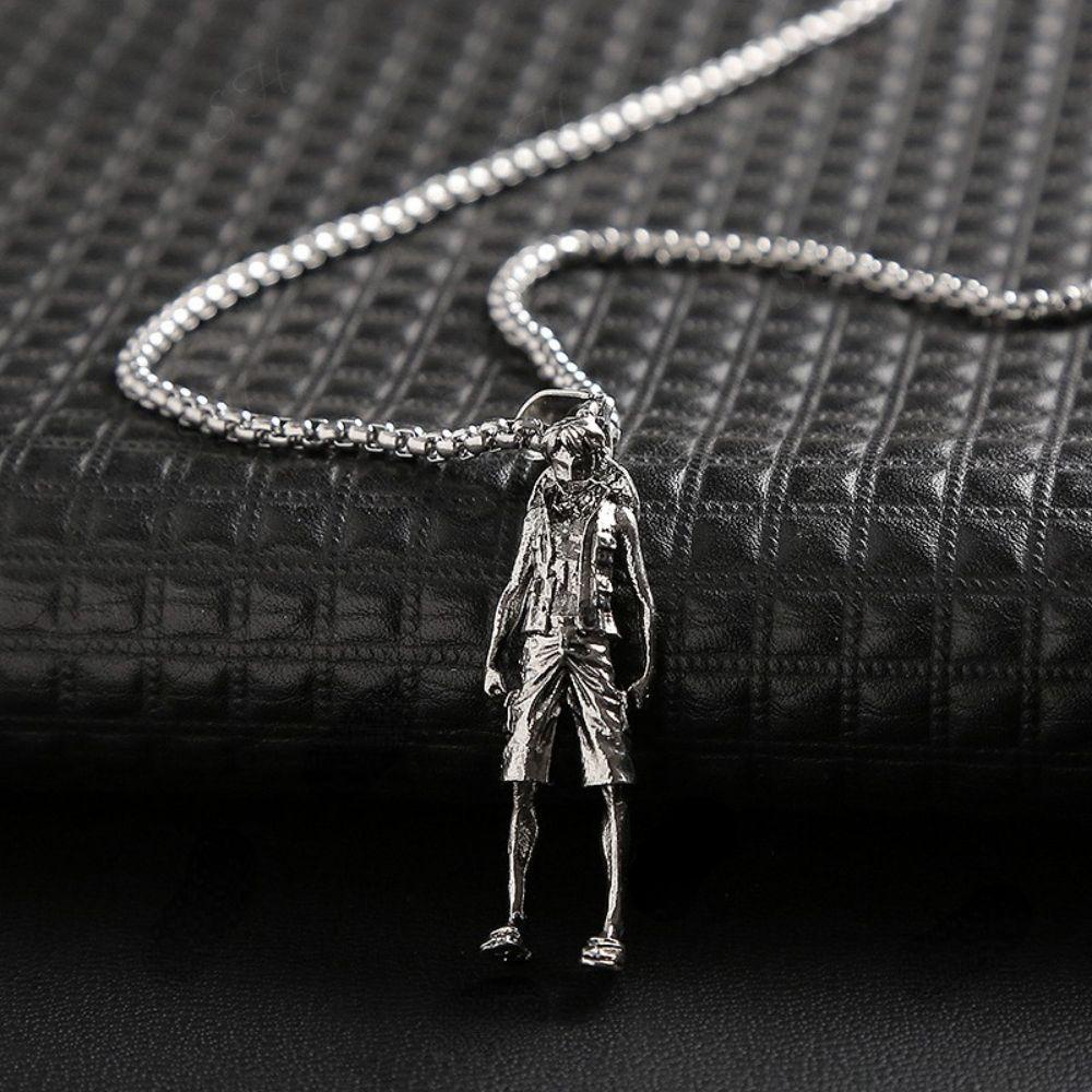 Needway Liontin Kalung Fashion Kartun Luffy Zoro Raja Bajak Laut Rantai Klavikula Baja Titanium