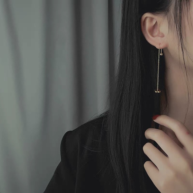 Anting titanium steel Panjang Semanggi Empat Daun Gaya Korea Fashion