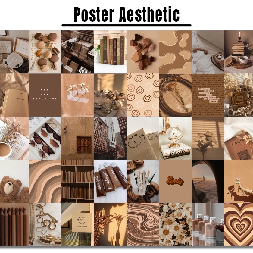 Poster Dinding Aesthetic | Poster Aesthetic | Isi 48 Poster | Collage Kit | Aesthetic Wallposter | Poster murah |  art wall |  poster band retro vintage black blue red purple brown avengers softblue | Viral poster-brwon isi 48 A6