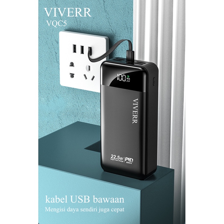 Powerbank VIVERR Quick charging pengisian super cepat type VQC5 kapasitas 50.000mAh original real kapasitas garansi 1 tahun.