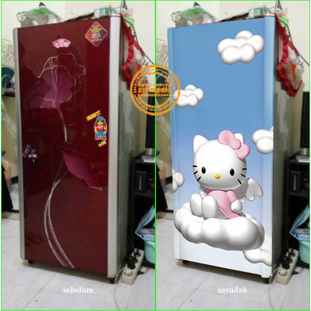 STIKER KULKAS HELLO KITTY 3D AWAN