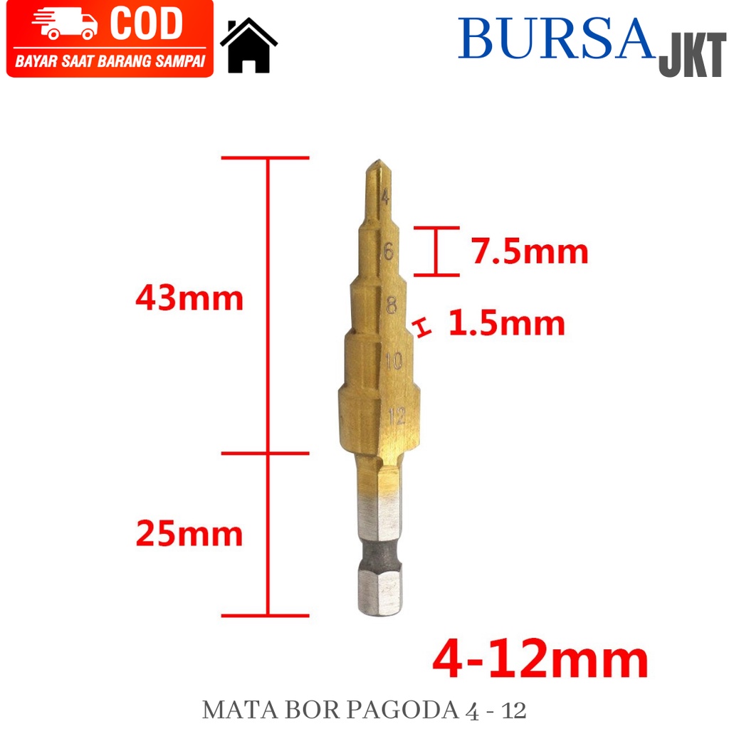 MATA BOR STEP DRILL HSS PAGODA KECURUT SPIRAL MULTIFUNGSI 4 - 12 4 - 20 4 - 32