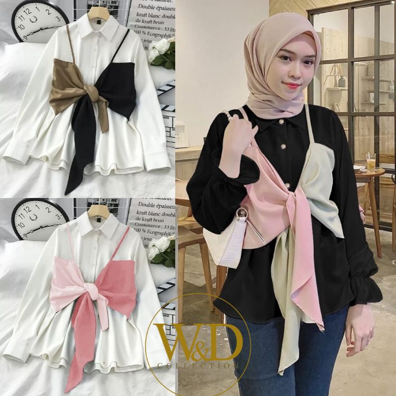 [W.D] Rosi Top Atasan Blouse Muslim Korean Style Wanita Fashion Terlaris Kemeja Wanita Polos Kombinasi Casual