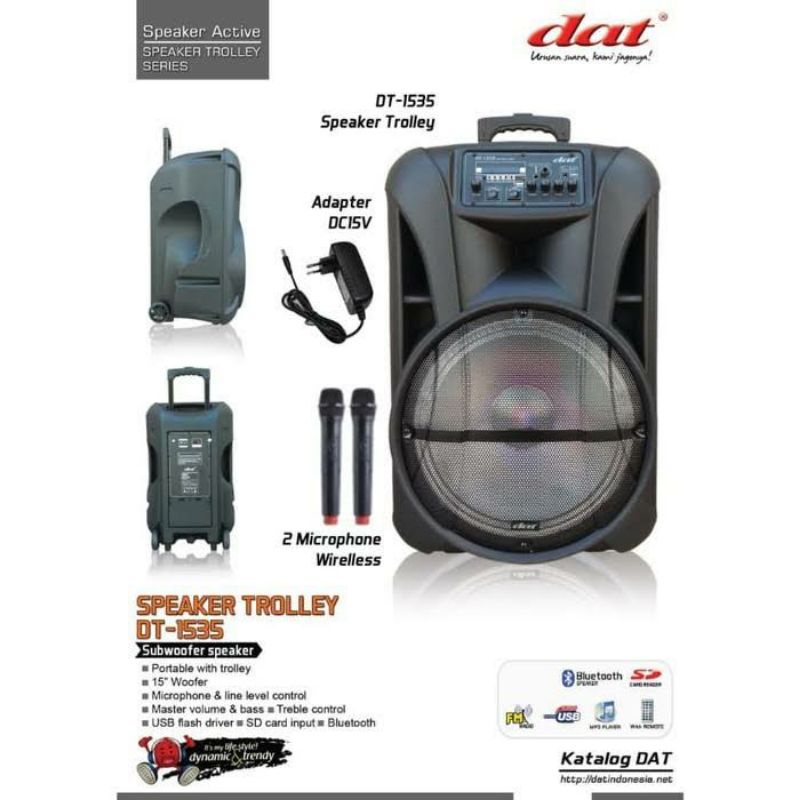 SPEAKER PORTABLE WIRELESS DAT DT-1535 ORIGINAL DAT 15 INCH-BLUETOOTH INCLUD 2 MIC