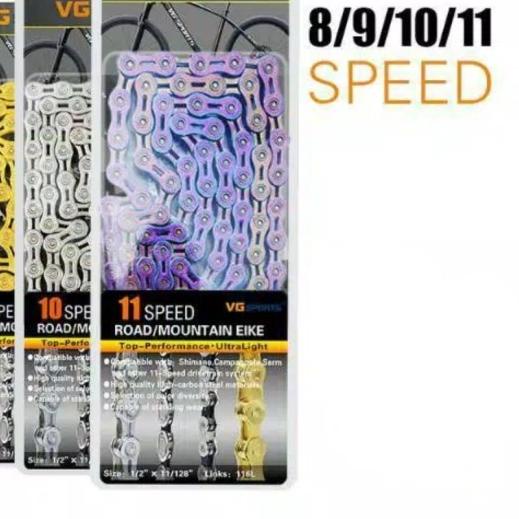 ❅ Rantai vg sports sepeda 7 8 9 10 speed lipat gold emas silver sport - Silver 8 speed ❆