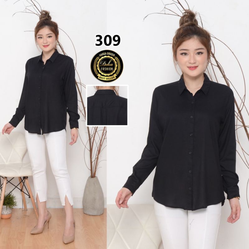 KEMEJA POLOS.KEMEJA BASIC RAYON --309-Hitam
