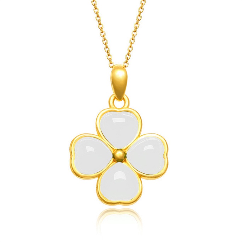 Kalung Rantai Dengan Liontin Batu Giok Warna Emas Untuk Wanita