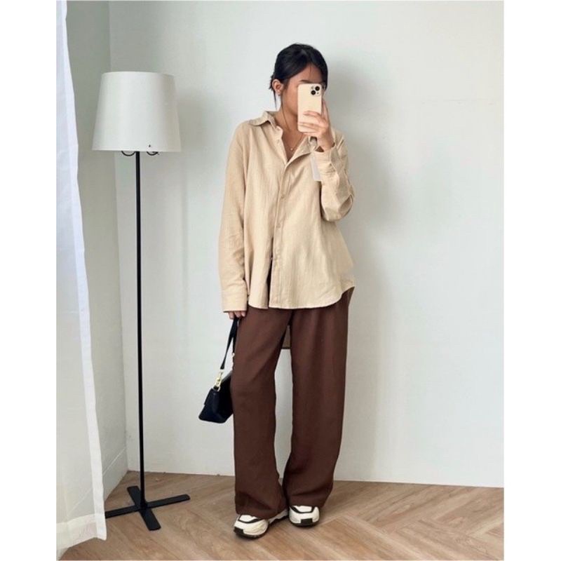 Kemeja Linen Crinckle Oversize Wanita - Suki Shirt