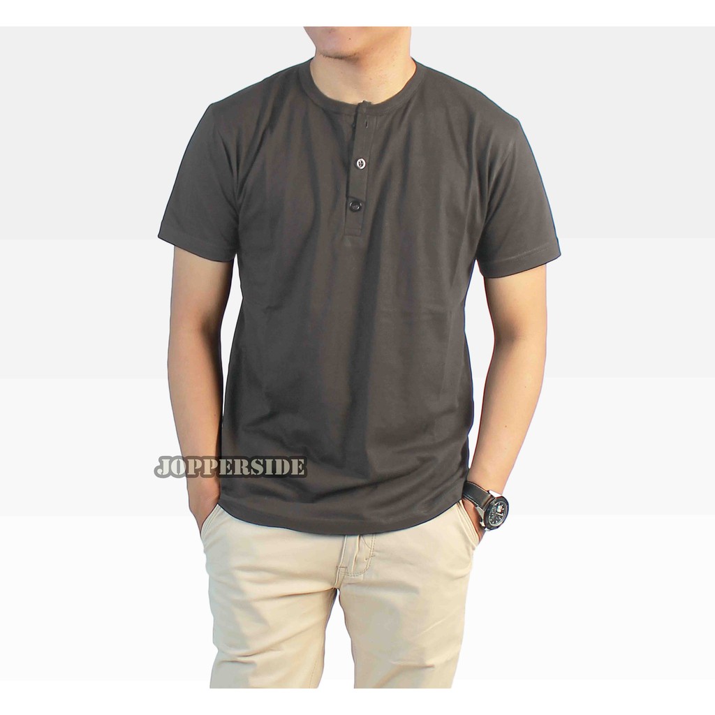 TB2 PART4 Jopperside kaos oblong polos henley kancing salur strip katun tebal 24s lengan pendek pria