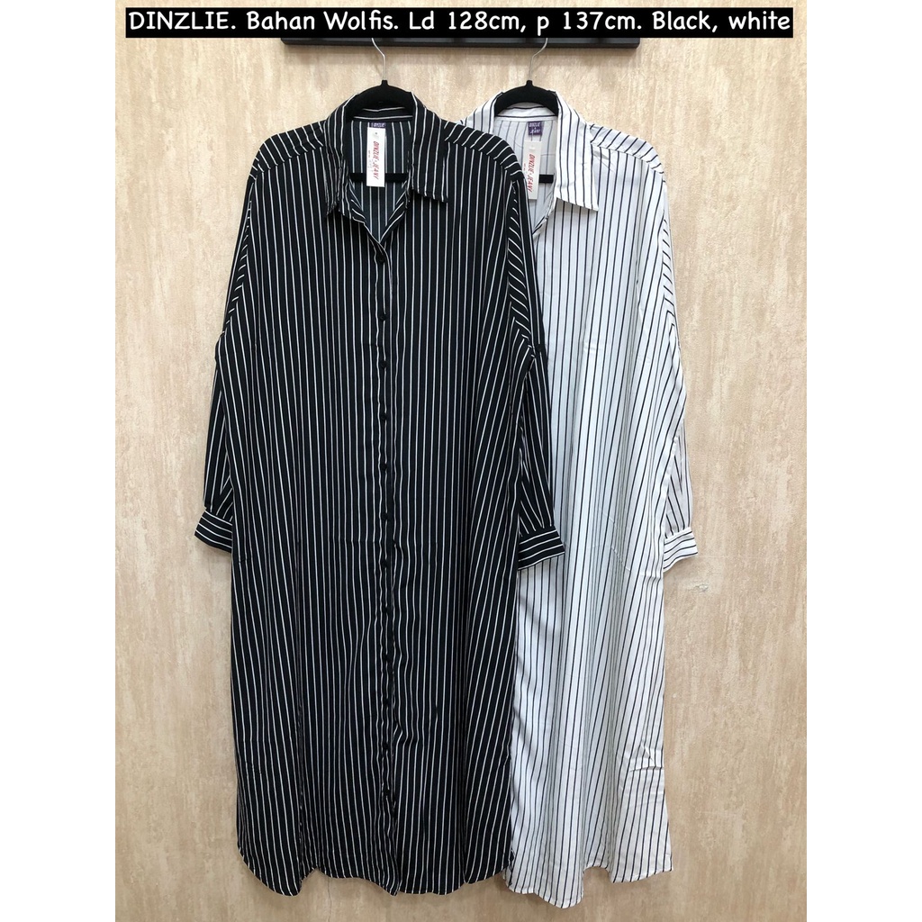 GAMIS LONGDRESS BAHAN WOLFIS MOTIF SALUR GARIS BIGSIZE JUMBO