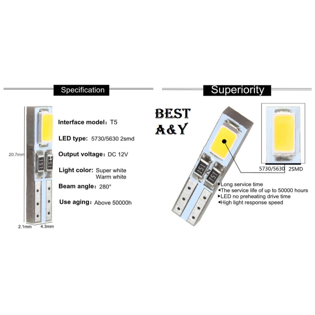 Lampu LED T5 5630 2 SMD Monster Metal Soket Speedo Panel Dashboard Mobil Motor