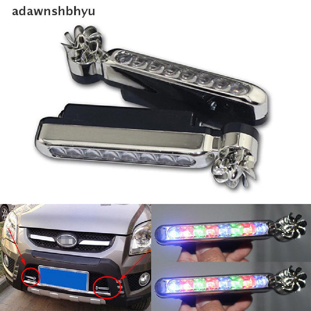 Adawnshbhyu 1pc Tenaga Angin 8led Mobil DRL Siang Berjalan Lampu Kabut Peringatan Auto Head Lamp