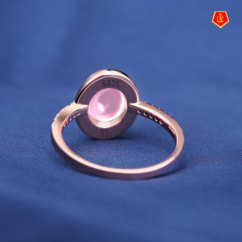 [Ready Stock]Ross Quartz Pink Crystal Ring Korean Style 18K Rose Gold