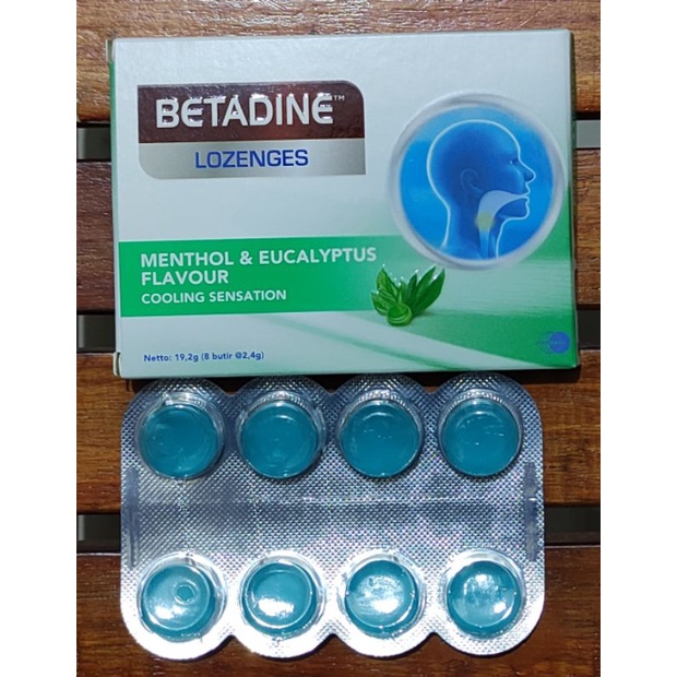 Betadine Lozenges Tablet Isap Isi 8 Butir / Rasa Menthol &amp; Eucalyptus / Rasa Orange / Pelega Tenggorokan