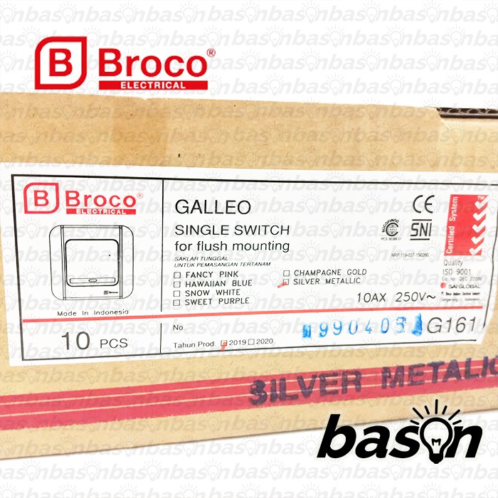 BROCO Galleo Silver / Perak G161 | Saklar 1 Gang 1 Way Switch