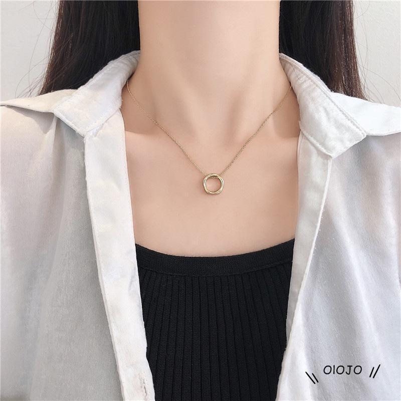 Kalung Rantai Clavicle Simple Dengan Liontin Bulat Untuk Wanita - ol2