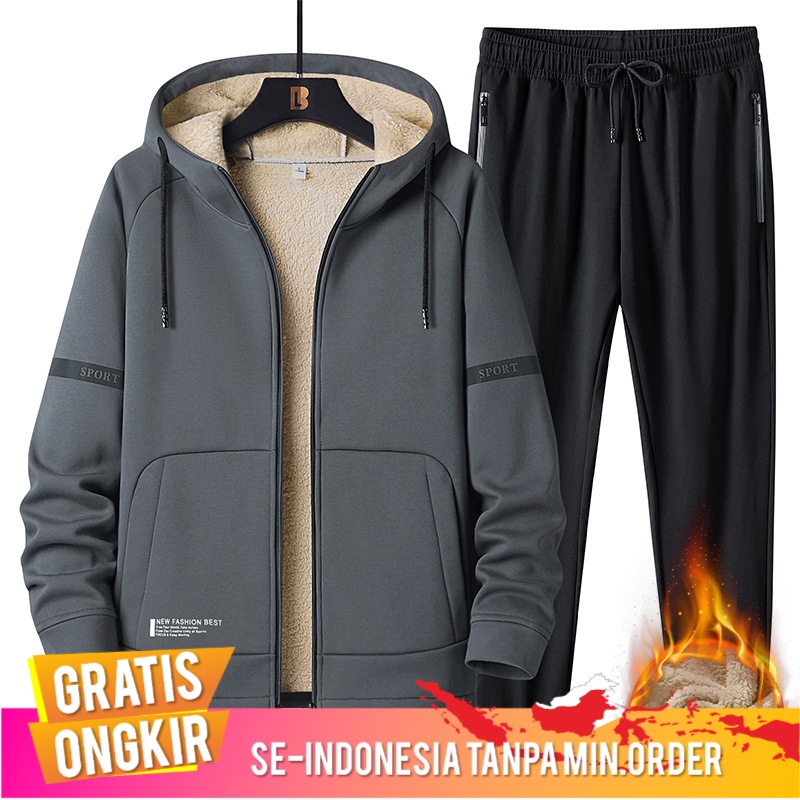 Outerwear Pria Pria Kain Wol Tebal Set Tide  Bulu Berlapis Tebal Kasmir Sweater Hangat Bulu Polar Su