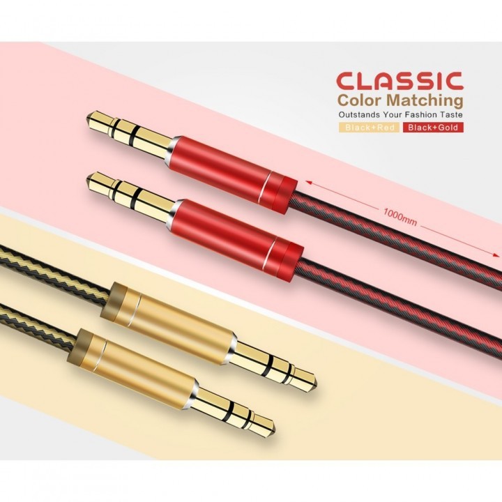 Cable aux audio 3.5mm Ldnio 1 meter male-male stereo gold Ls-y01 y-01 - kabel jack 3.5 m-m 1m