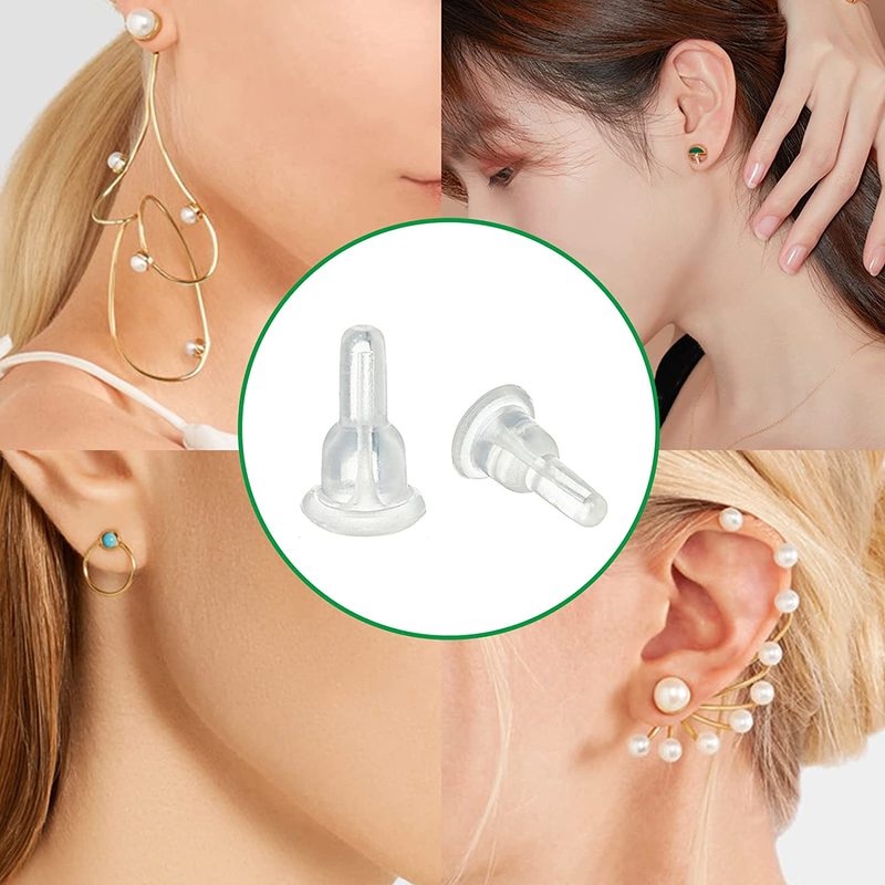 10pcs Stopper Anting Tusuk Bahan Silikon Transparan Anti Alergi Untuk Membuat Perhiasan DIY