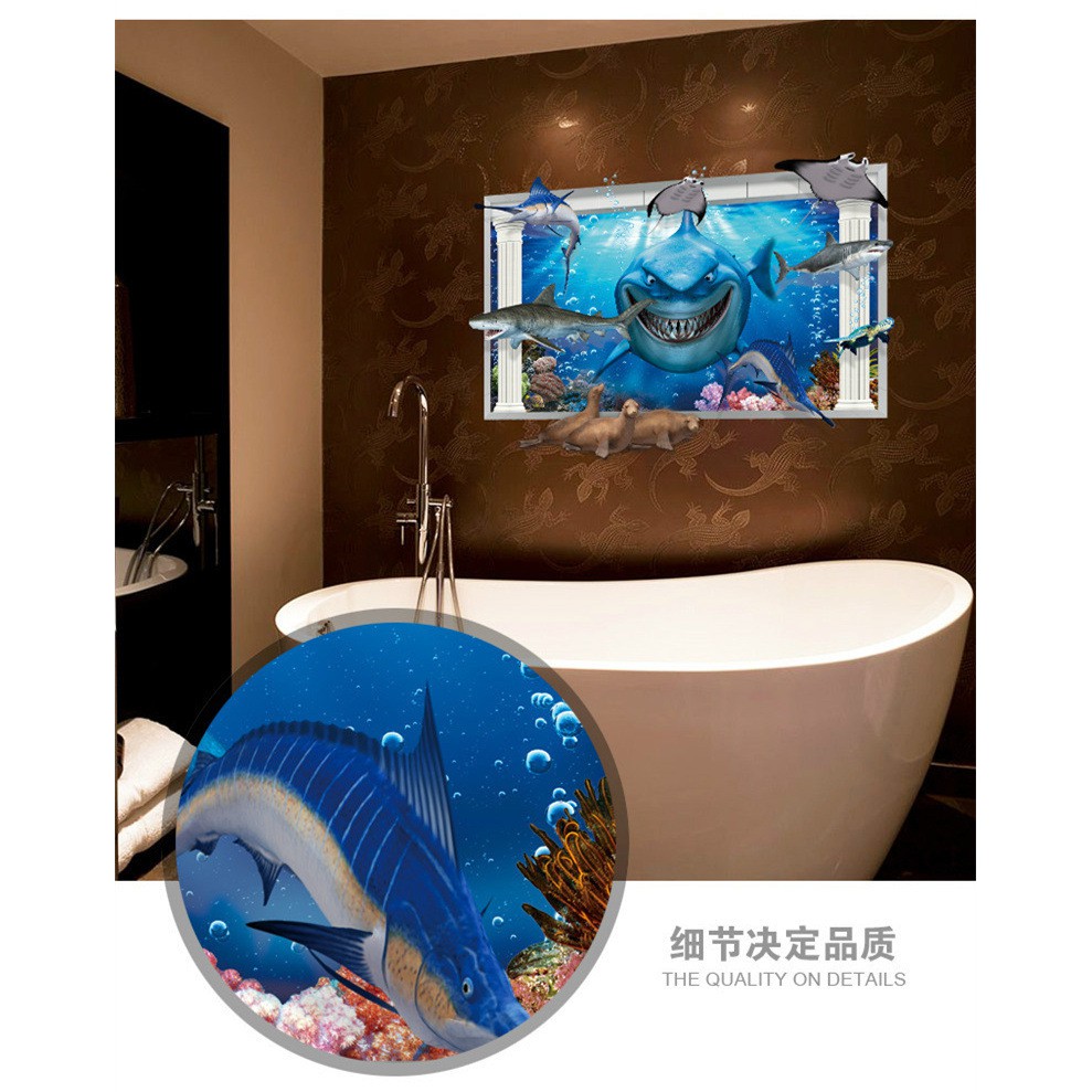 RELIZA WALL STICKER JENDELA IKAN HIU FISH SHARK KAMAR MANDI STIKER DINDING AY9262