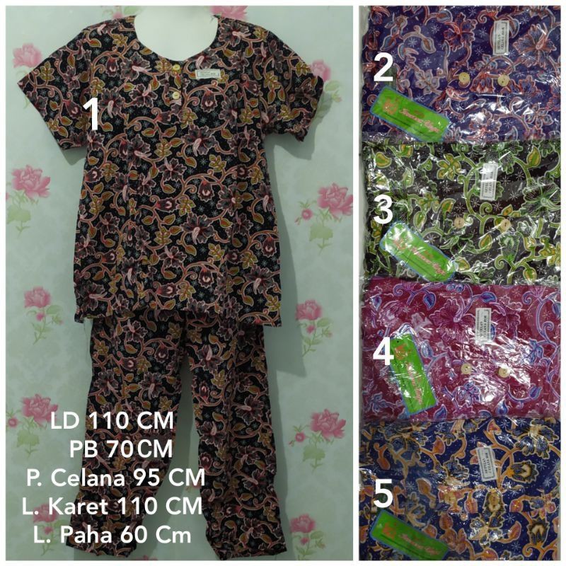 SETELAN CELANA PANJANG BATIK KENCANA UNGU LABEL HIJAU