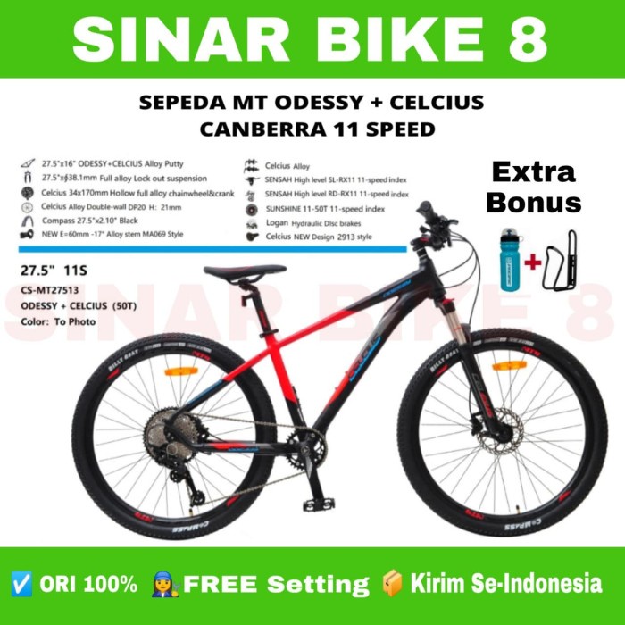 Sepeda Gunung Ukuran 27.5 Inch MTB CELCIUS ODESSY CANBERRA Alloy 11 Speed